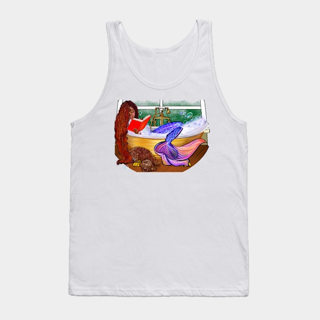 Mermaid bookworm with red hair reading book in bath literature librarian student teacher reader Tank Top by Artonmytee